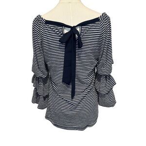 Skies Are Blue Women's Striped Tiered Sleeve Blouse Size S Casual Top